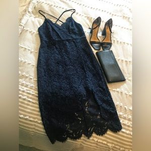 Cross-cross Back, Lace, Navy Lulus Dress